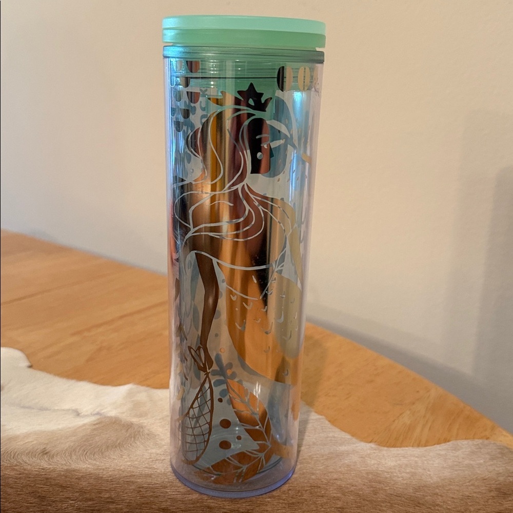 Starbucks Tumbler Green Gold Mermaid Siren Water Bottle Cold Hot Beverage 16 oz